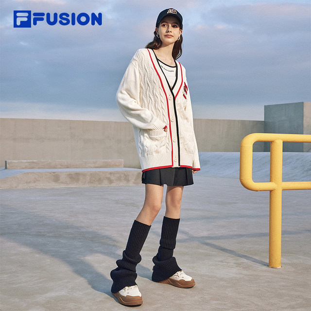 FILAFUSION Fila trendy brand woven jacket women's 2024 spring new fashion casual looseneck V-neck cardigan