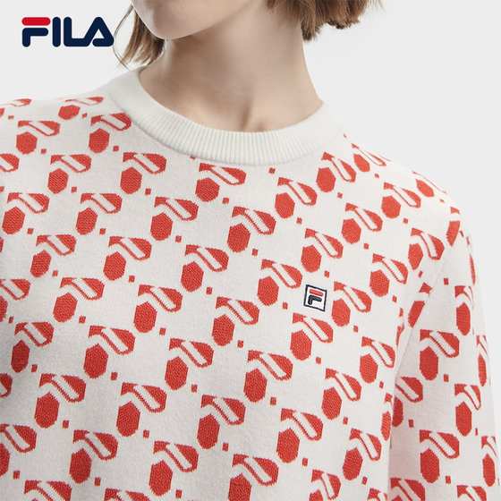 FILA Official Women's Knitted Sweater 2023 Winter New Love Printed Fashion Casual Pullover Sweater