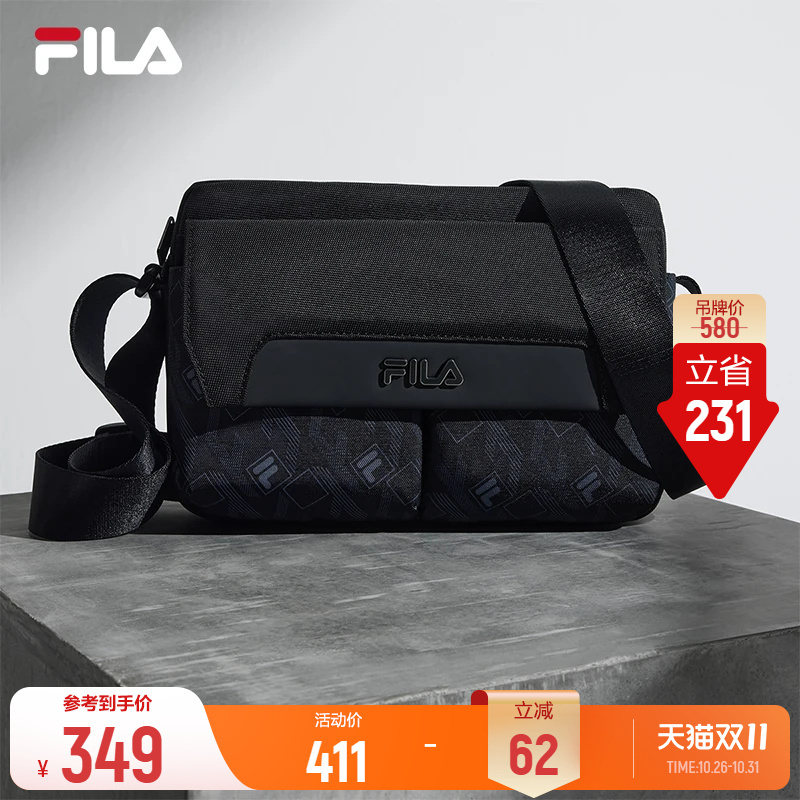 Fila Black Warrior丨Fila Shoulder Bag Men's Fitness Water-Repellent Casual Commuting Black Single Shoulder Crossbody Bag with Zipper