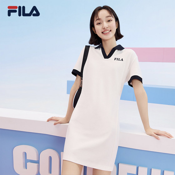 FILA 폴로 드레스 여성 2024 여름 신작 캐주얼 슬림 우아한 드레스 롱 스커트