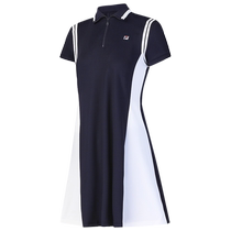 FILA official womens dress 2024 autumn new tennis sports basic color-blocked half-zip skirt