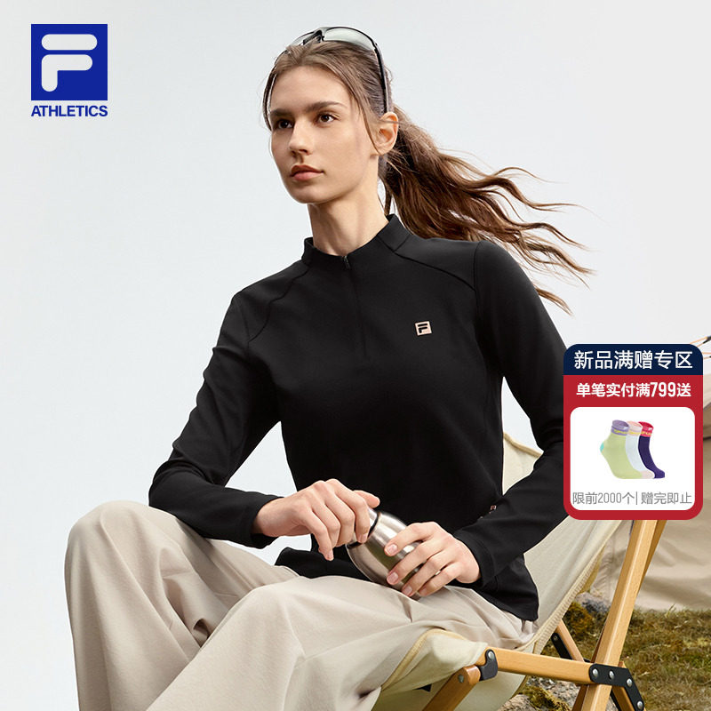 Женская футболка FILA с длинными рукавами, новинка осени 2025 года, спортивный топ для фитнеса на молнии, внутренний топ для йоги и бега Изображение 1
