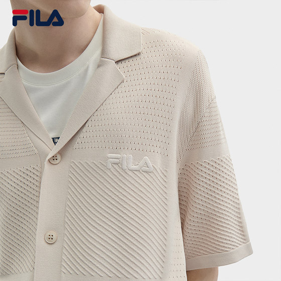 FILA 공식 남성 직조 가디건 2024 여름 신작 패션 루즈한 라펠 반팔 스웨터 트렌드