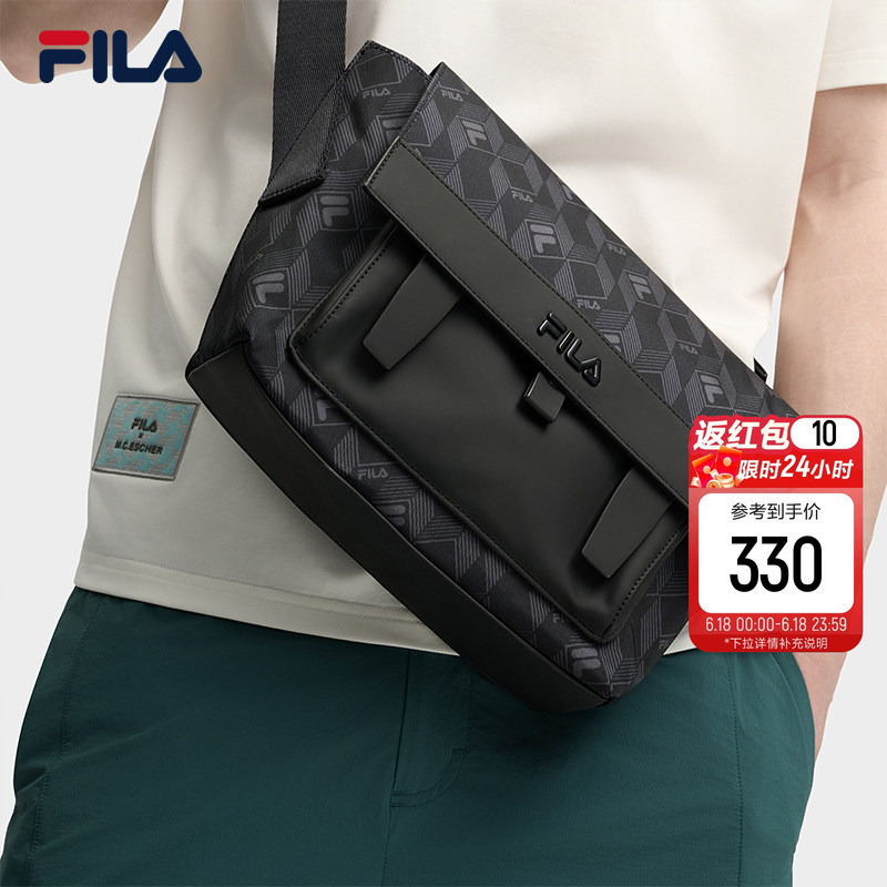 Black Warrior | Fila Crossbody Bag for Men, Black Retro Flip Casual Shoulder Bag, Gift, Vintage Pattern Single Shoulder Bag.