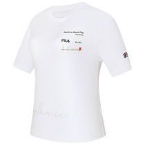 FILA official womens knitted short-sleeved shirt 2024 summer new tennis sports simple loose round neck T-shirt
