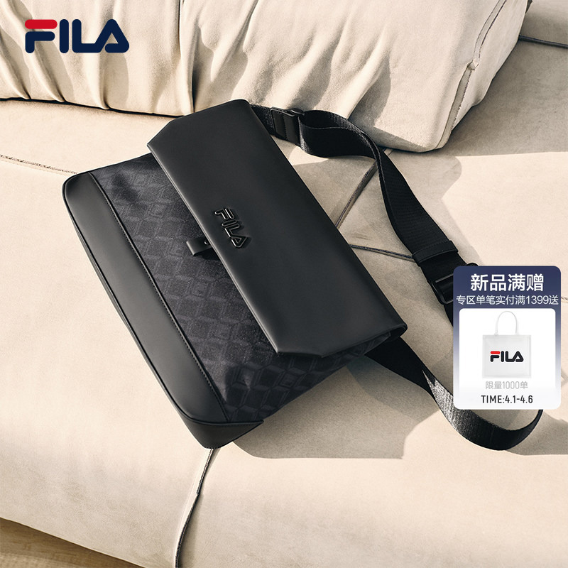 Black Warrior Satchel | Fila Official Men's Bag, Old Pattern, New Summer Style Messenger Bag, Fashionable Single Shoulder Crossbody Bag