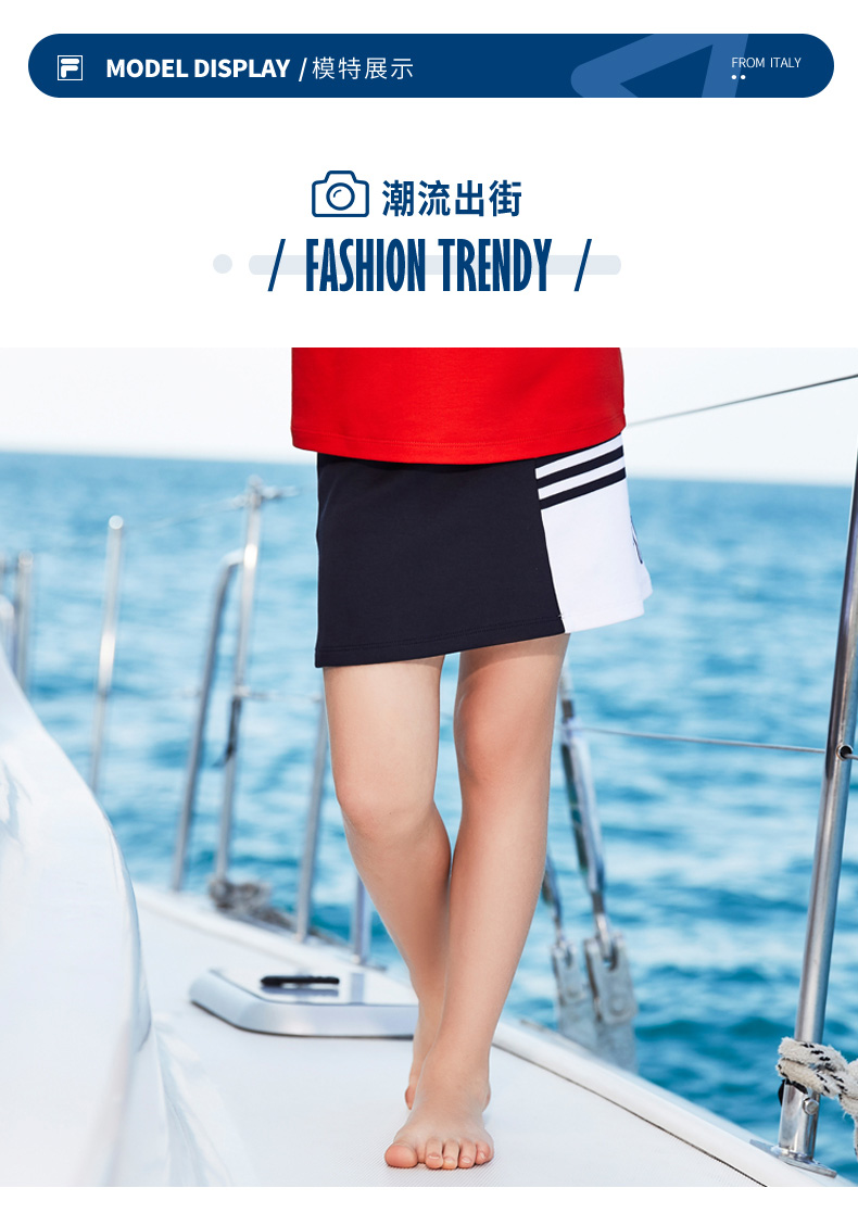 Fila fila cô gái váy 2018 mùa hè mới sọc tương phản thể thao giản dị logo váy áo thun thể thao nữ