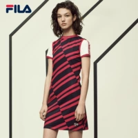 Fila fila của phụ nữ thể thao dress 2018 mùa hè mới vòng cổ sọc slim ngắn tay áo casual dress bộ thể thao adidas nữ chính hãng