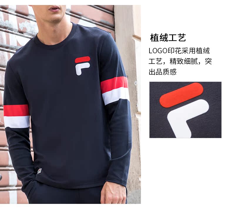 FILA Fila Men T Thu Mới Đan dài tay áo thun thể thao thoải mái | F51M838203A áo tank top gym nữ