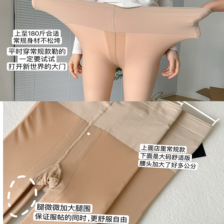 Plus Size, Loose Fit, Non-Binding at the Waist~ Button Version, Skin Tone, Natural Nude Feel, Fleece-Lined, Double-Layer, Realistic Stockings
