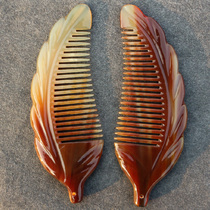 Natural white bull angle massage comb art carving big leaves comb straight hair dense tooth comb anti - static large