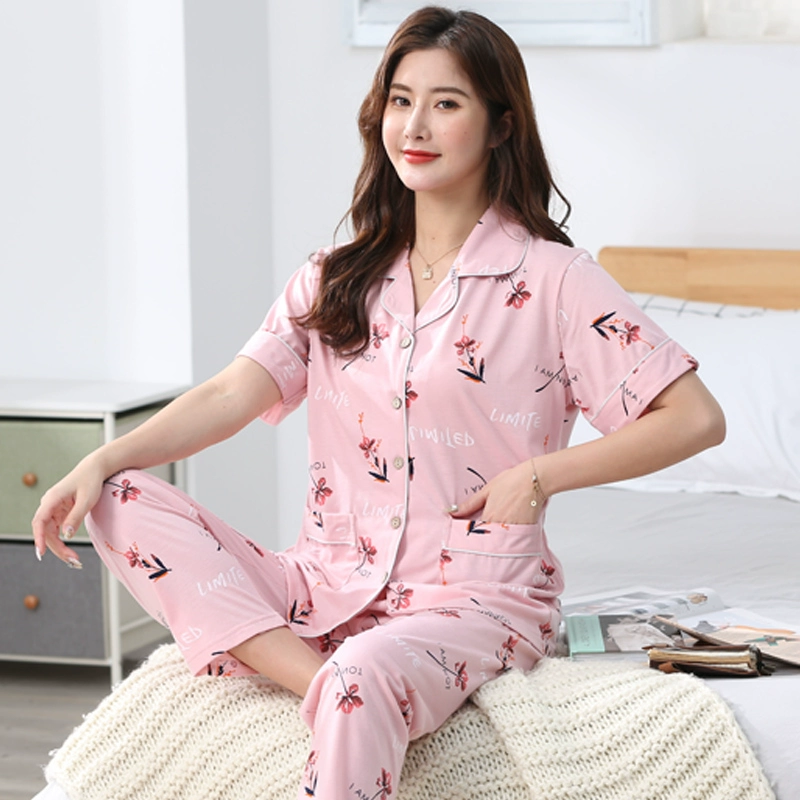 Bộ đồ ngủ cotton tinh khiết của phụ nữ mùa hè mới quần ngắn tay cotton cộng với kích thước quần áo giam giữ mẹ trung niên 5XL dịch vụ tại nhà - Giải trí mặc / Mum mặc