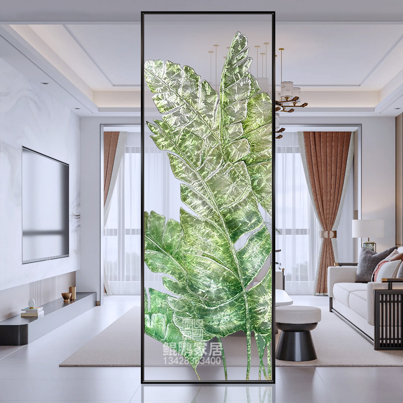 Cloisonné Enamel Decorative Painting for Entryway Glass, Living Room Screen Partition, Foyer Cover, Light Luxury Cream Wabi-Sabi Style