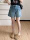 COCO微胖大码复古牛仔短裤女夏季高腰大码显瘦胖mm梨形身材热裤潮