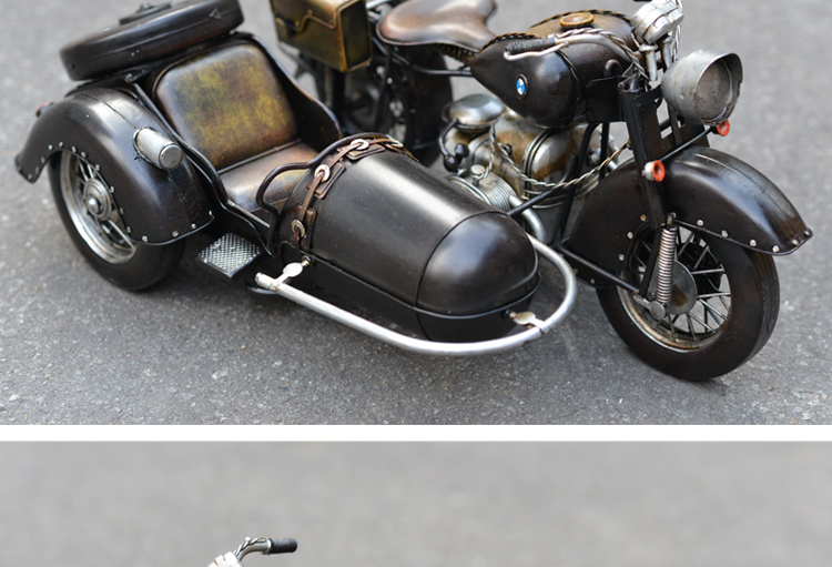 复古长江750二战宝马R75边三轮挎斗摩托车模型1