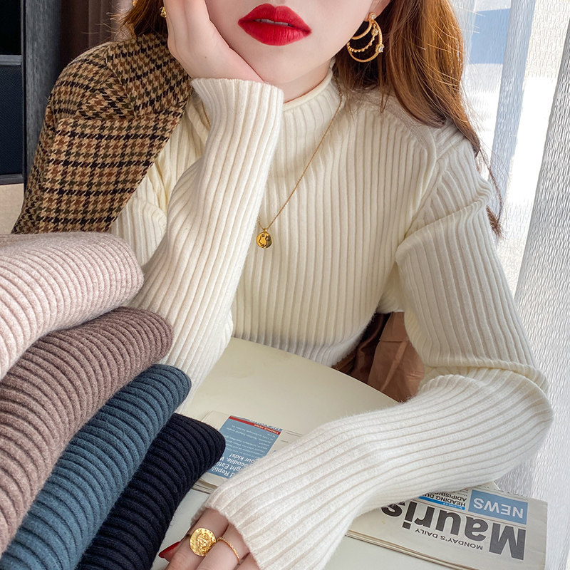 2022 Autumn Winter New Half High Collar Sweater Woman 100 lapped Thickened Foreign Pie Inner Lap Knit Undershirt