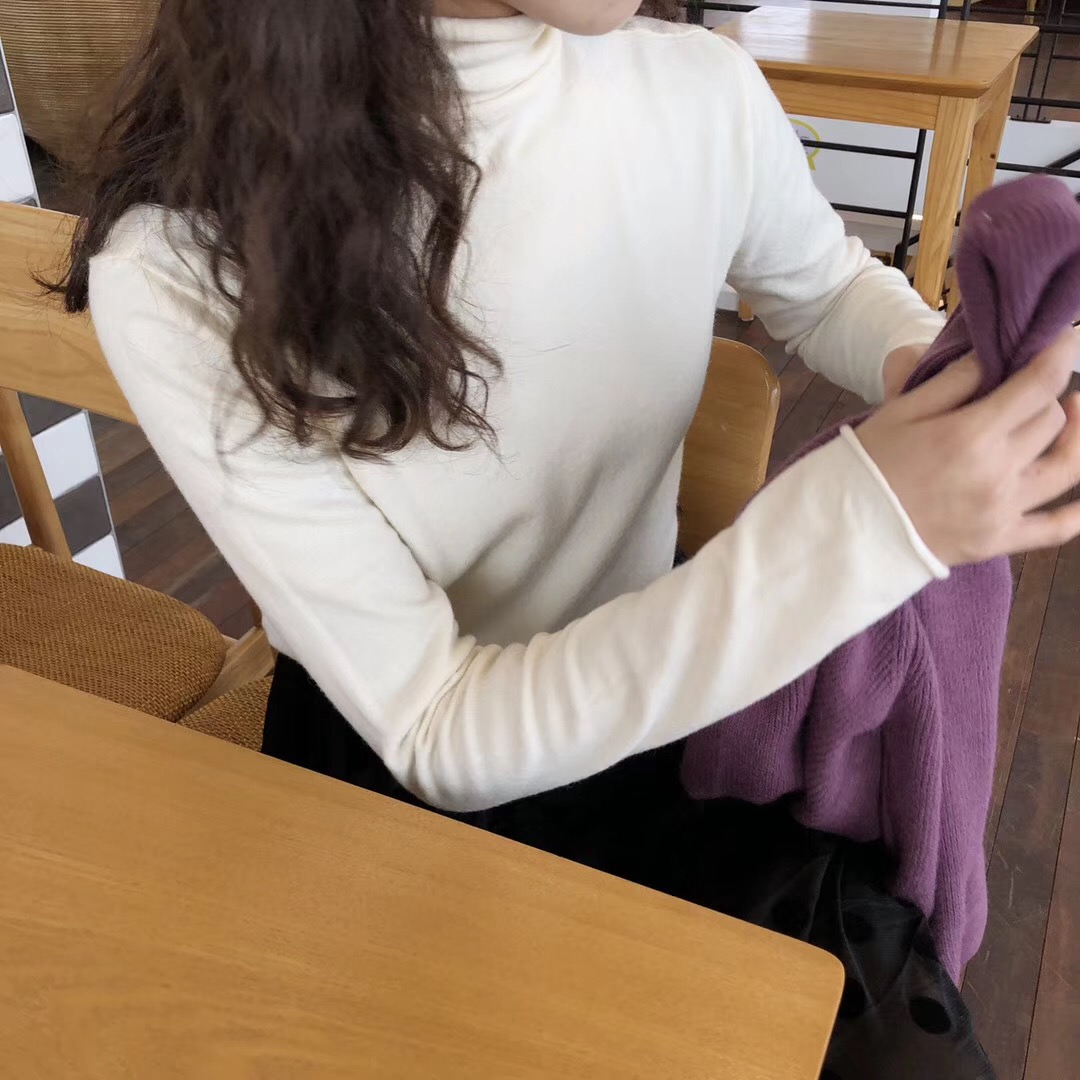 Heap-tóm cổ đáy dệt kim dài tay mùa thu đông 2019 mới cổ cao không khí chặt chẽ áo len rắn màu của phụ nữ