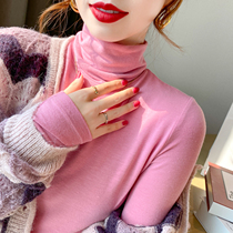 2022 new heaps of stacked collar undershirt woman autumn and winter workout pure color T-shirt semi-high collar with long sleeves slim fit