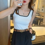 Топ с чашечками, базовый пиджак классического кроя, летняя белая футболка без рукавов, квадратный вырез, большой размер