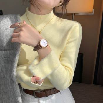 Women's thickened velvet half turtleneck long-sleeved bottoming shirt