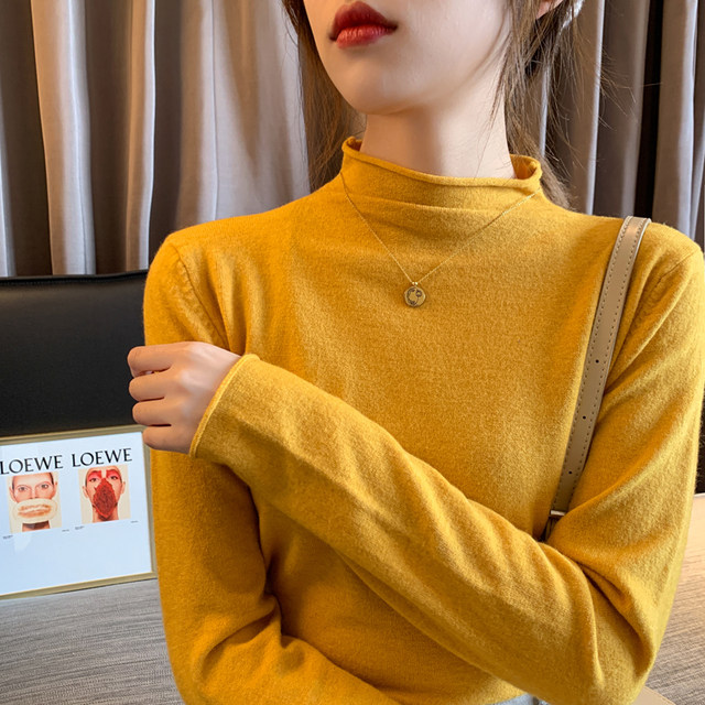 Half turtleneck bottoming shirt for women 2024 new autumn and winter long-sleeved Korean style versatile top pullover sweater for outer wear