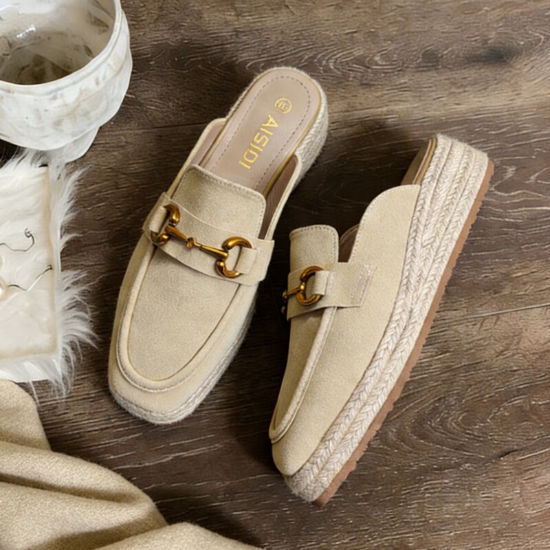 Retro Height-Increasing Mules for Women 2026 Summer New Thick-Soled Slip-On Lazy Slippers Closed-Toe Outdoor Fisherman Shoes