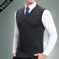 Áo len nam mùa xuân và mùa thu không tay áo len áo len cổ chữ V cha trung niên tải ấm cashmere tinh khiết bộ vest nam trẻ trung