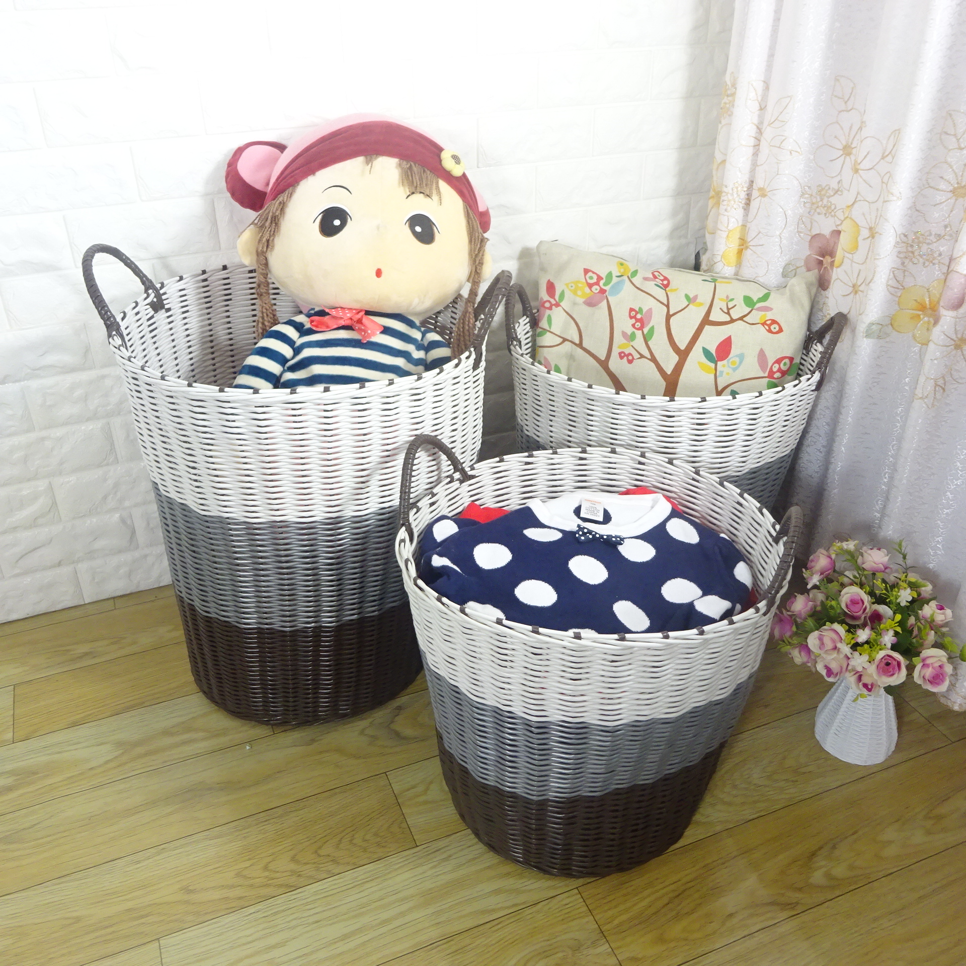Special Size Plastic Woven Dirty Laundry Basket Toy Containing Basket Bathroom Clothing Dirty Clothes Containing Basket Stains Storage Basket-Taobao