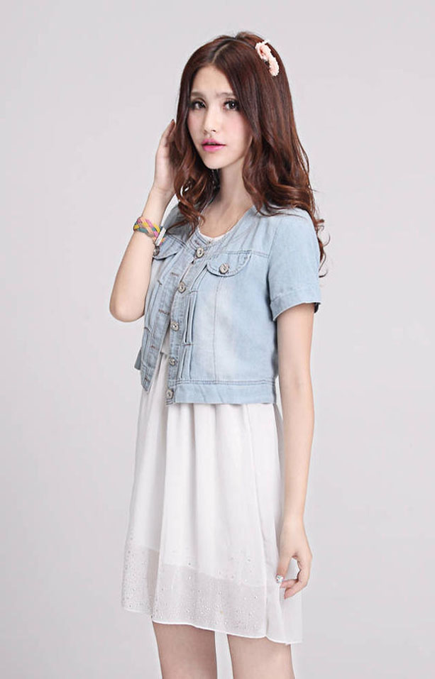 2018 mới mỏng mùa xuân thời trang denim hoang dã của phụ nữ nhỏ khăn choàng ngắn áo khoác ngắn tay mỏng mỏng vest bên ngoài áo khoác dạ nữ