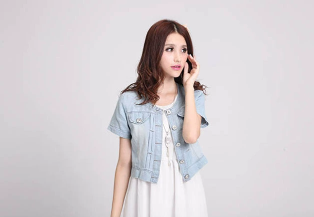 2018 mới mỏng mùa xuân thời trang denim hoang dã của phụ nữ nhỏ khăn choàng ngắn áo khoác ngắn tay mỏng mỏng vest bên ngoài