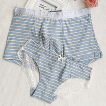 Sexy lace couple panties pure cotton mens boxer womens triangle underwear set low waist hot sex show adult