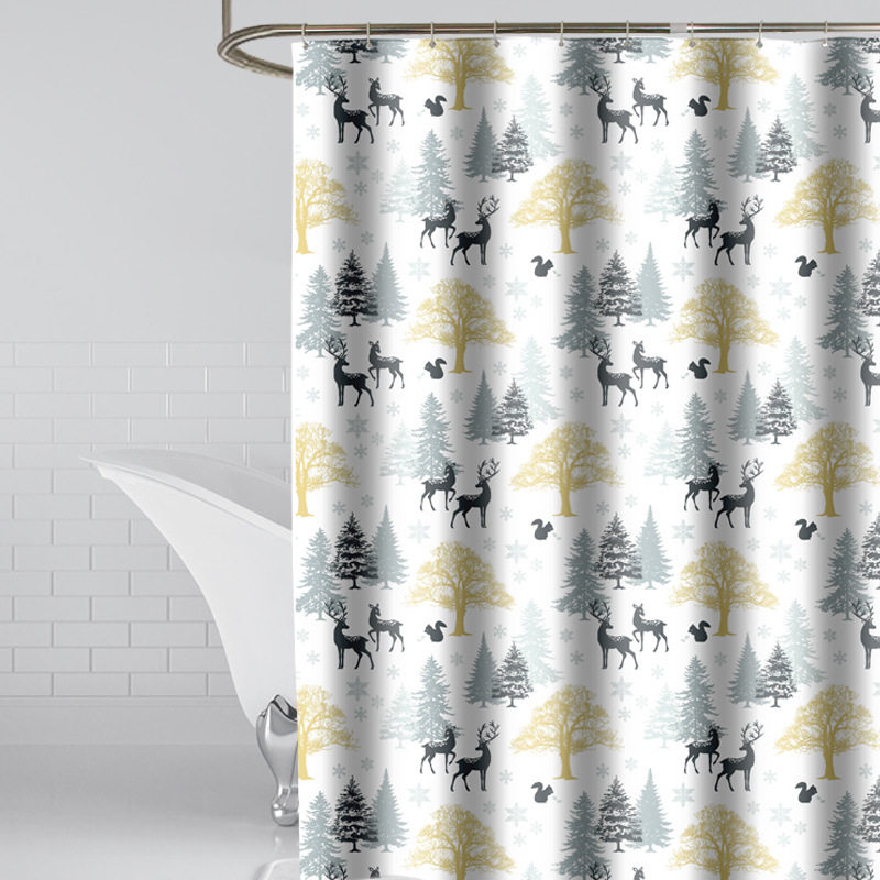 Manufacturer direct sale home waterproof and mildew thickened polyester bath curtain bathroom toilet blocked water curtain door curtain hanging curtain small deer-Taobao