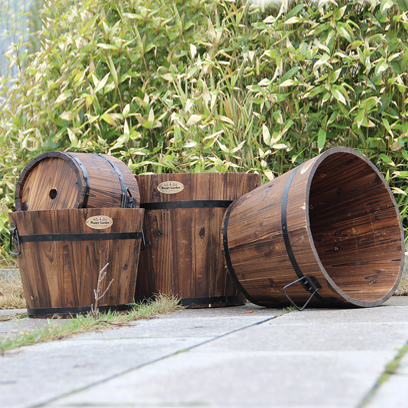 Carbonized wood Anti-corrosion wood Fire wood Solid wood flower trough flower barrel Round outdoor flower and wood plant vegetable planting box Wooden barrel