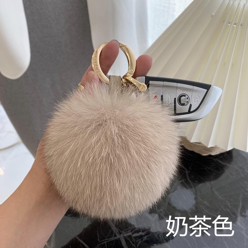 Imported Fox Fur Pom-Pom Bag Charm Cute Plush Pom-Pom Pendant Car Keychain Accessory