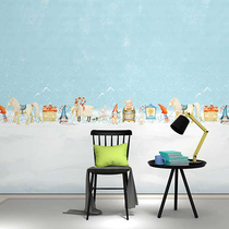 Blue glacier world Western Ice and Snow Fairy Tale World style waist line seamless wall cloth childrens room bedroom wall cloth