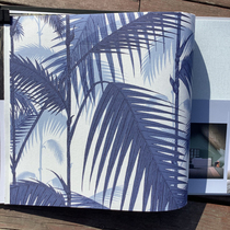 Southeast Asia personality palm leaves tropical rain forest flower plants seamless wall covering TV background Wall Wall cloth Black