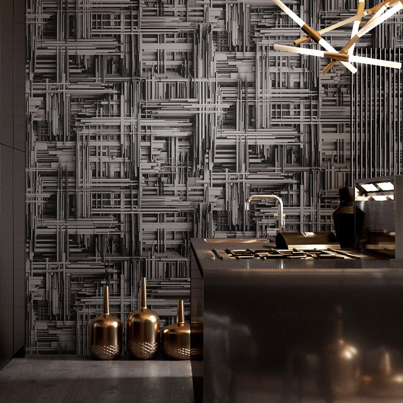 Black grey post - modern metal punk wallpaper for industrial era wallpaper for clothing store wallpaper