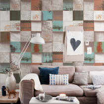 Solid colour geometric square wood grid wallpaper Nordic minimalist book room sofa wall paper Home gallery background wall