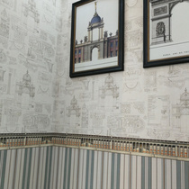 American Style Castle Building Waist Line Vertical Stripes Seamless Wall Bum Nordic Method Book House Teen Bedroom Wall Fabric