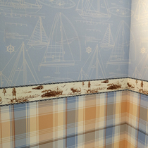 Mediterranean style wallbe sketching line Sailing with waist line Blue large plaid Seamless Wall Bu Bedroom