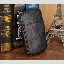 4556 5 inch screen mobile phone pocket wearing leather strap male overbook single double vertical mini genuine leather hanging bag