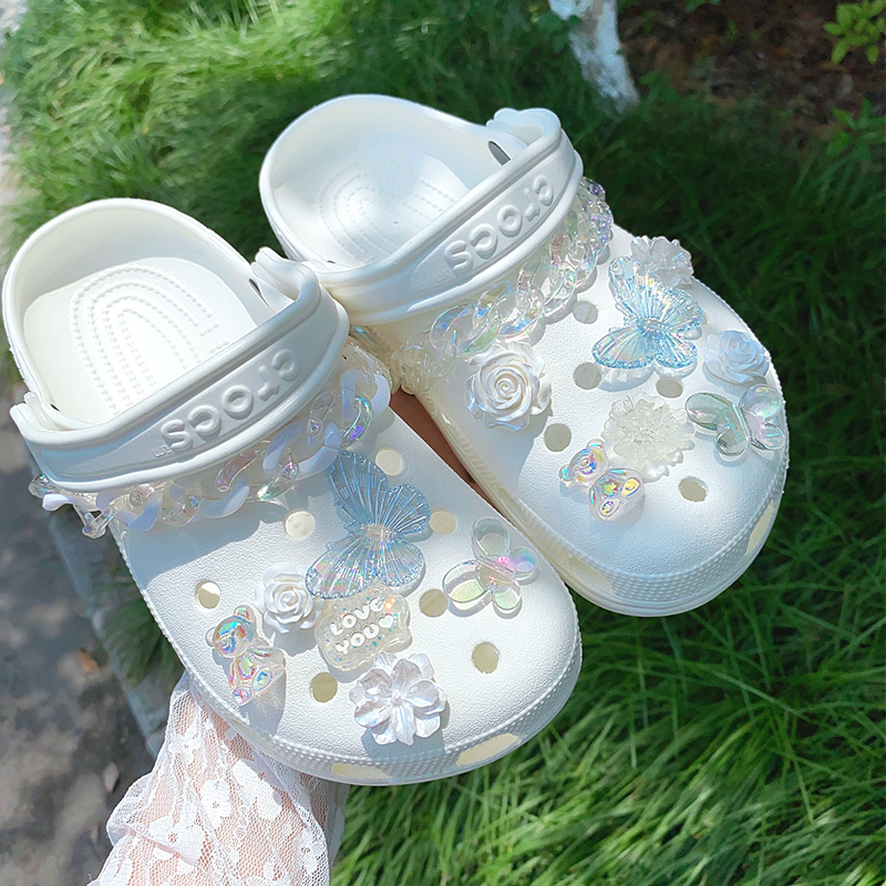 Little Fairy Transparent Butterfly Crocs Shoe Accessories Suitable for Crocs Shoe Charms, Crocs Shoe Flower DIY Chain