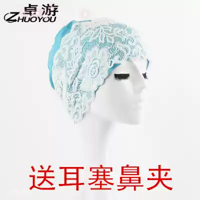 Waterproof enlarged non-leatherhead PU swimming cap Lace waterproof ladies swimming cap Korean fashion swimming cap