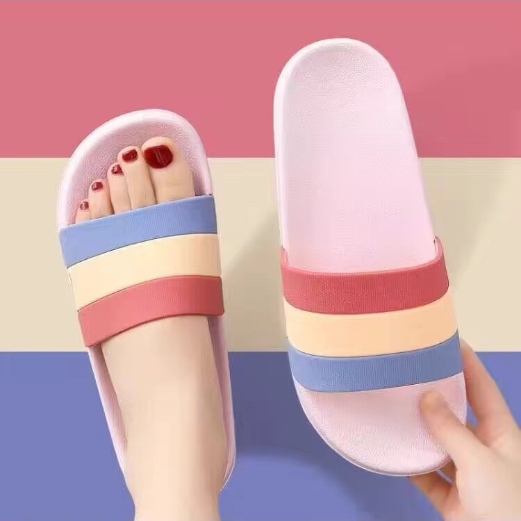 Internet-Famous Rainbow Slippers for Women, Suitable for Summer Outdoor Wear, Indoor and Outdoor Use, Non-Slip, Thick-Soled, Soft-Soled, for Home, Bathing, and Bathroom Use