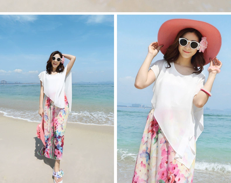 Một wenxi chiffon in đầm mùa hè bên bờ biển kỳ nghỉ bãi biển váy bohemian váy công chúa váy váy rời dài