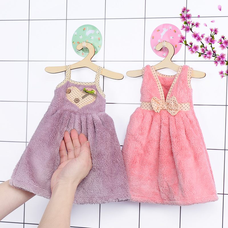 Cute Hanging Princess Dresses Coral Fleece Wipe Handtowel Kitchen Makeup Room Double Sided Thickened Towel Absorbent Child Handkerchief