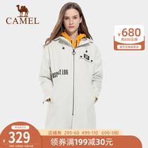 Camel outdoor soft shell coat women 2021 autumn and winter New Anti-splashing water warm Joker long charge coat women