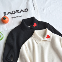 Love velvet autumn and winter new small love high lapel girls sweater Childrens base cashmere sweater parent-child outfit