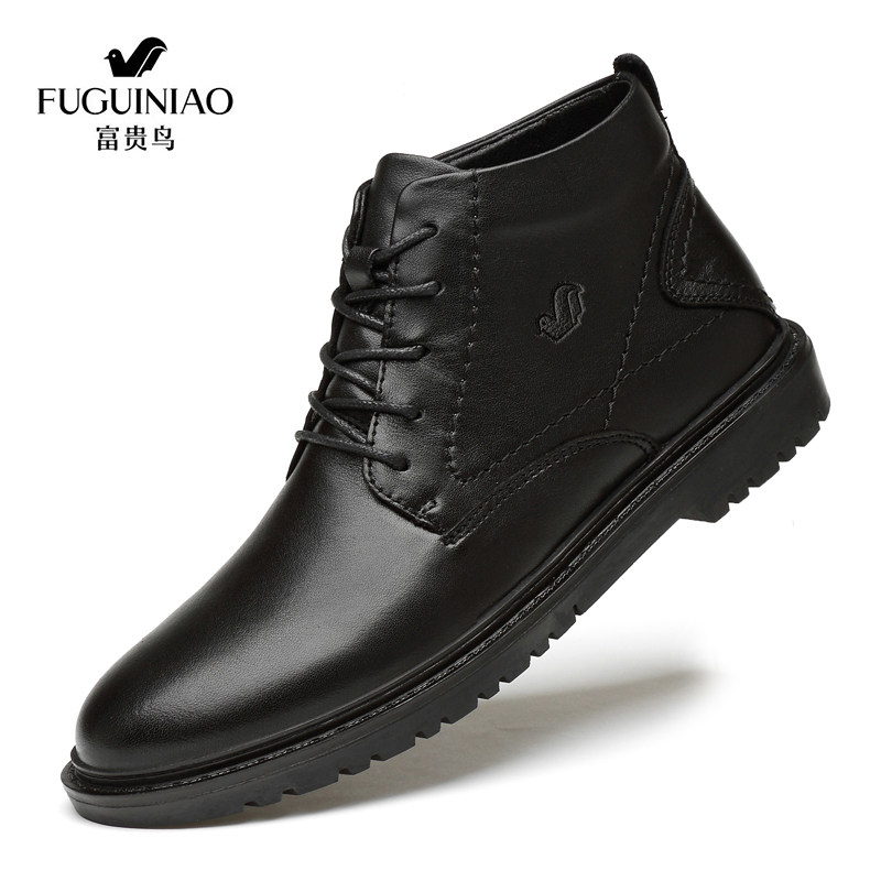 Rich bird men's shoes autumn men's casual breathable high-top leather shoes thick-soled tooling shoes trend plus velvet martin boots men