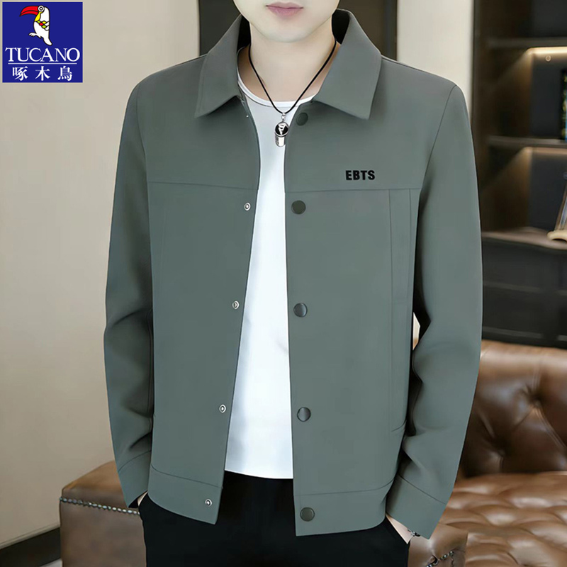 Woodpecker Shirt-Style Thin Jacket for Men with a Turn-Down Collar, Spring 2026 New Model, Regular Shoulder Fit, Simple Outerwear
